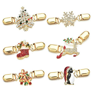 Christmas Shoes Shape Alloy Brooch Rhinestone Decorative Sweater Clip