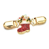Christmas Shoes Shape Alloy Brooch Rhinestone Decorative Sweater Clip