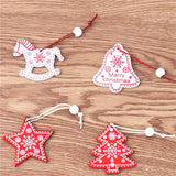 12Pcs Christmas Snowflakes Wooden Pendants Xmas Tree Ornaments Home Decor