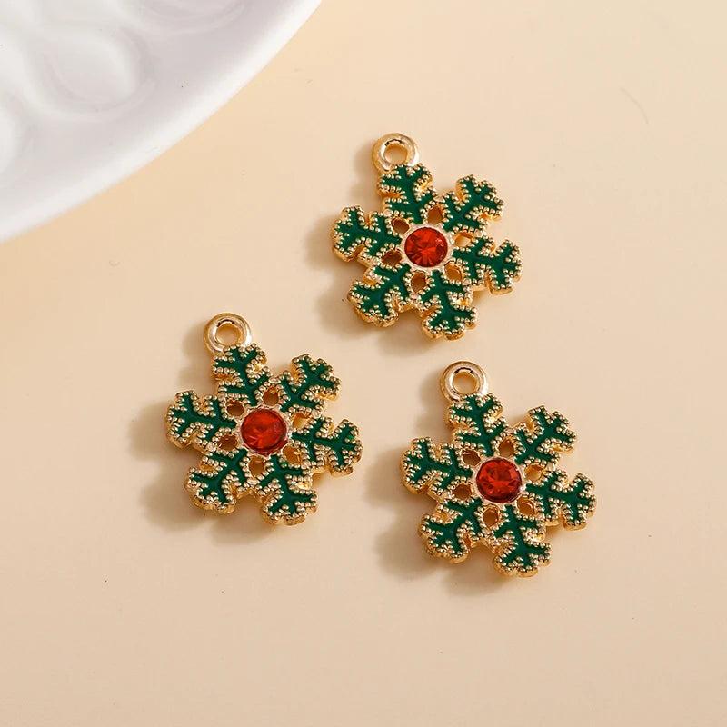 10pcs Enamel Christmas Snowflake Charms Pendants Xmas Decoration