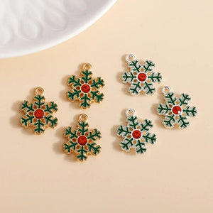 10pcs Enamel Christmas Snowflake Charms Pendants Xmas Decoration