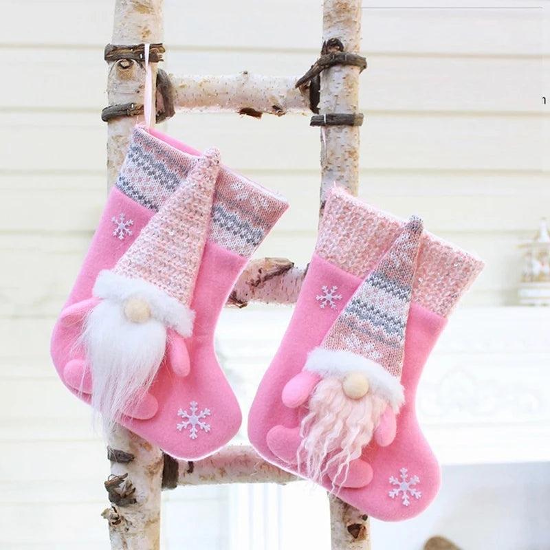 Christmas Candy Gift Bag Plush Socks Home Decoration Pink