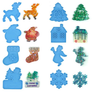 DIY Christmas Decoration Epoxy Resin Mold Elk Snowflake Christmas Tree
