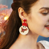 Orange Snowman Xmas Earrings