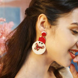 Orange Snowman Xmas Earrings