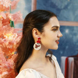 Orange Snowman Xmas Earrings