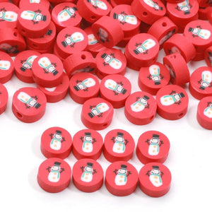 10mm Red Round Clay Spacer Beads Christmas Snowman Polymer Clay Beads