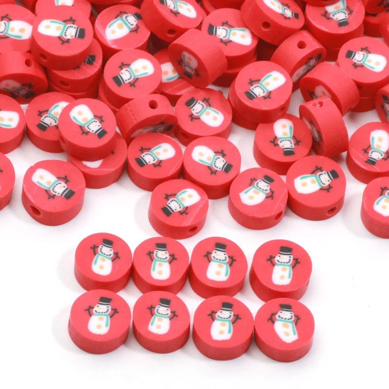 10mm Red Round Clay Spacer Beads Christmas Snowman Polymer Clay Beads