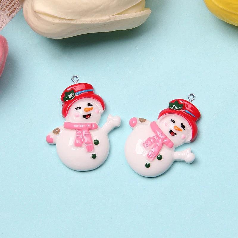 10Pcs Snowman Christmas Resin Charms for DIY Jewelry Making