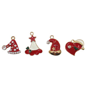 10pcs Christmas Hat Charms Pendants Enamel Bracelet Metal Craft Decor