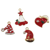10pcs Christmas Hat Charms Pendants Enamel Bracelet Metal Craft Decor