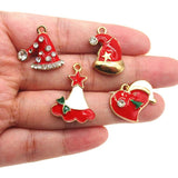 10pcs Christmas Hat Charms Pendants Enamel Bracelet Metal Craft Decor