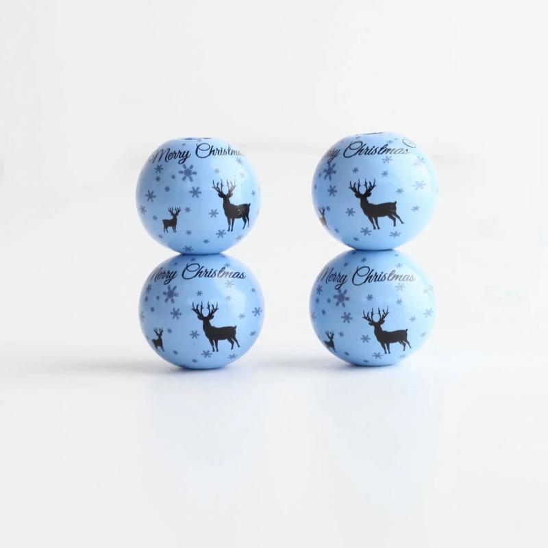 10PCs 20mm Christmas Tree Elk Wooden Beads DIY Decoration Crafts
