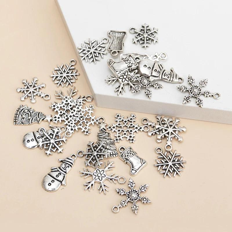 27pcs Mixed Christmas Snowflake Charms DIY Bracelet Decoration Craft Jewelry