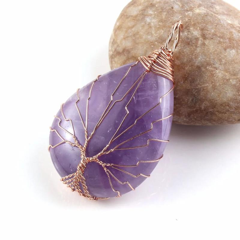 1 Pc Summer Style Wire Wrap Rose Water Drop Amethyst Pendant