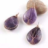 1 Pc Summer Style Wire Wrap Rose Water Drop Amethyst Pendant