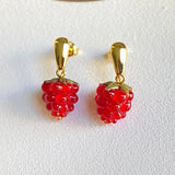 Small Raspberry Earrings French Winter Red Christmas Stud Earrings