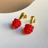 Small Raspberry Earrings French Winter Red Christmas Stud Earrings