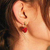 Small Raspberry Earrings French Winter Red Christmas Stud Earrings