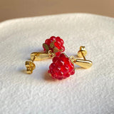 Small Raspberry Earrings French Winter Red Christmas Stud Earrings
