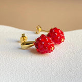 Small Raspberry Earrings French Winter Red Christmas Stud Earrings