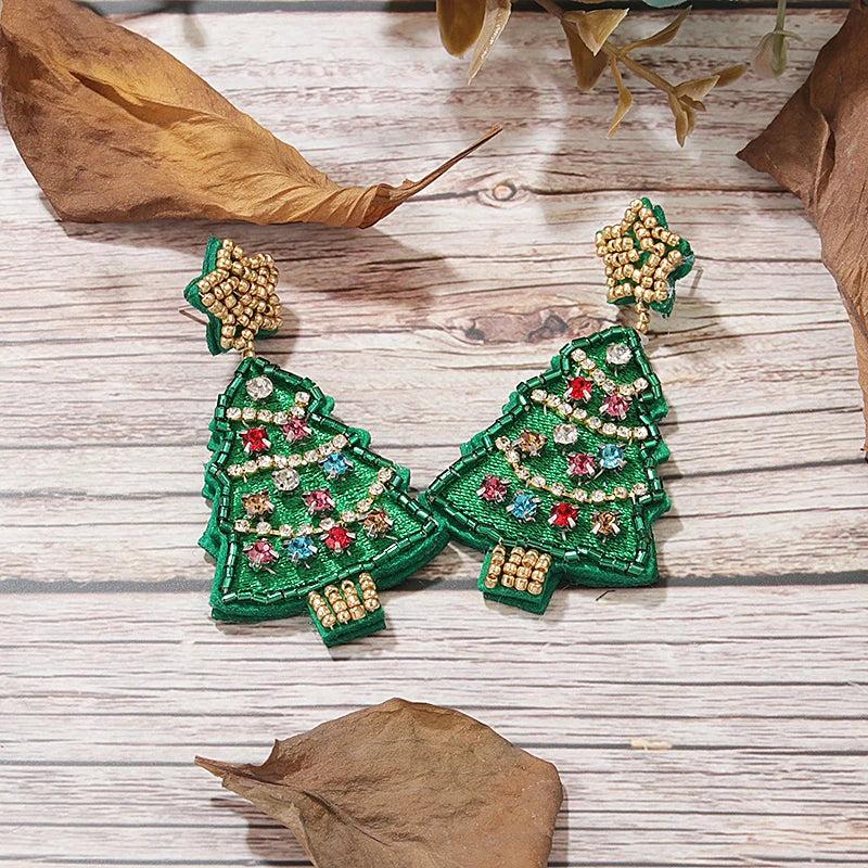 Holiday Christmas Tree Seed Bead Earrings Women Jewelry