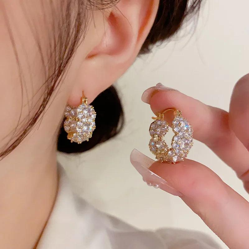 14K Plated Flower Zircon Earrings for Christmas Party
