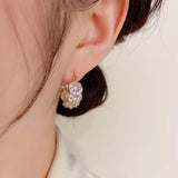 14K Plated Flower Zircon Earrings for Christmas Party