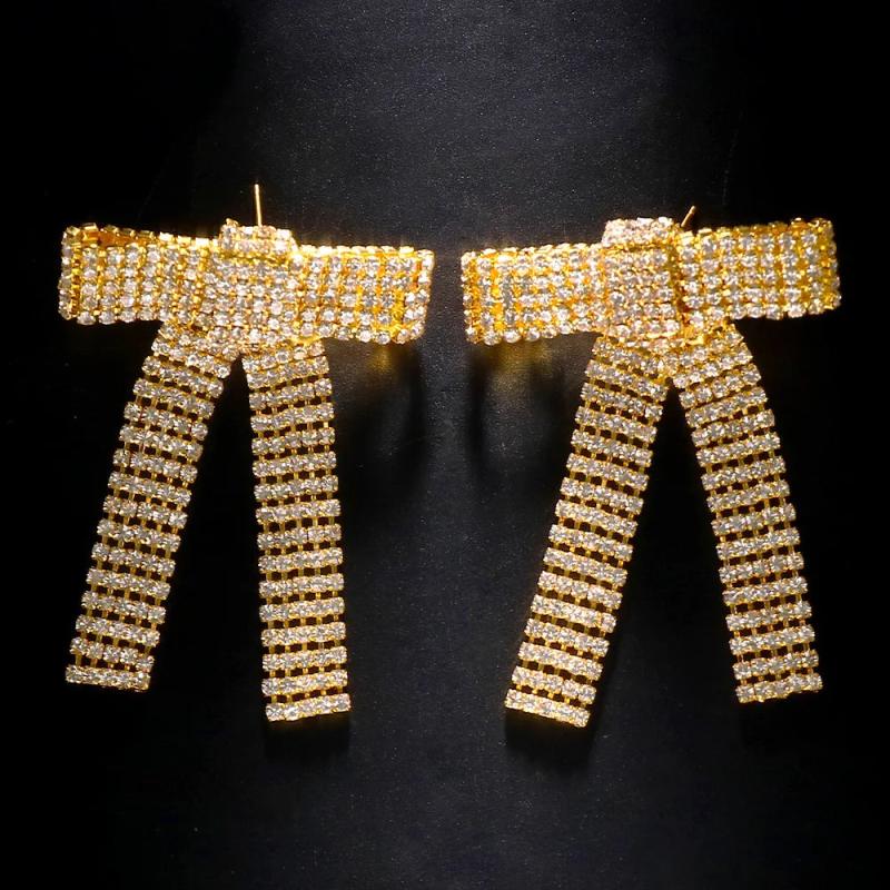 Rhinestone Bow Earrings Crystal Statement Ear Accessories