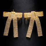 Rhinestone Bow Earrings Crystal Statement Ear Accessories