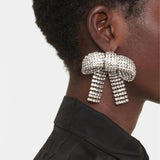 Rhinestone Bow Earrings Crystal Statement Ear Accessories