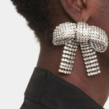 Rhinestone Bow Earrings Crystal Statement Ear Accessories