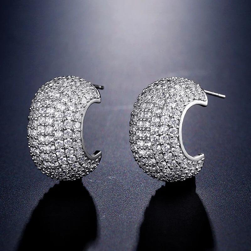 CZ Hoop Earrings Pearl Silver Earring for Women Party
