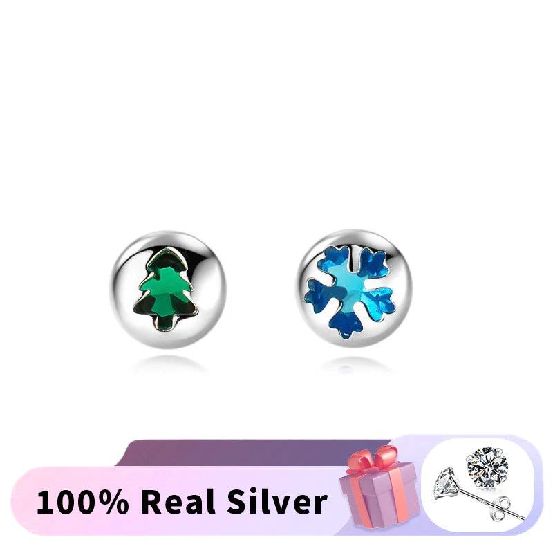 TrustDavis 925 Silver CZ Snowflake Stud Earrings Girls Fine S925 DS3881