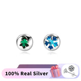 TrustDavis 925 Silver CZ Snowflake Stud Earrings Girls Fine S925 DS3881