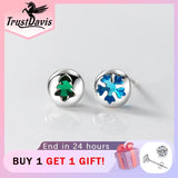 TrustDavis 925 Silver CZ Snowflake Stud Earrings Girls Fine S925 DS3881
