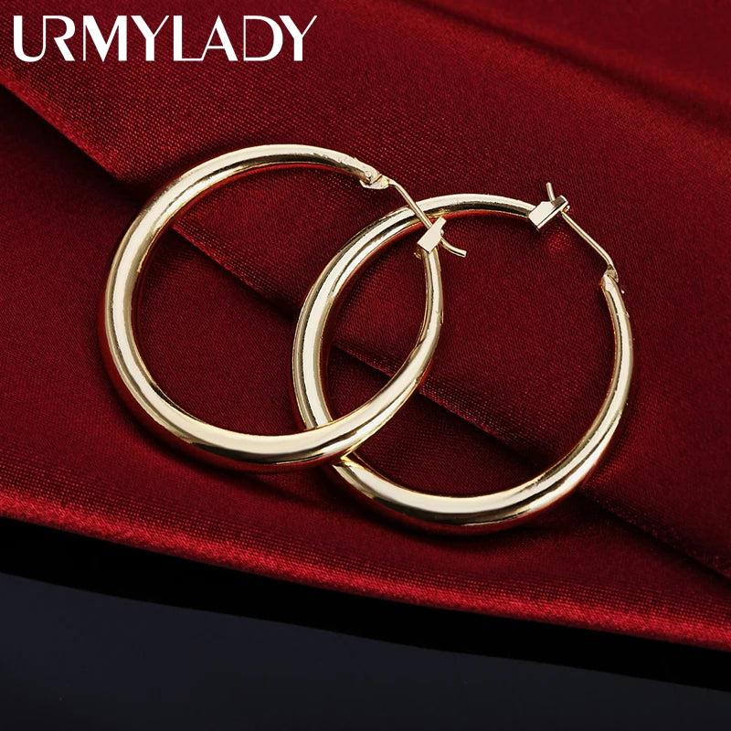 925 Sterling Silver 3.5cm Round Earrings 18K Jewelry Gift