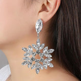 Rhinestone Snowflake Pendant Drop Earrings Christmas Jewelry Women