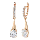 Kinel 585 Rose Zircon Dangle Earrings Oval Long for Women