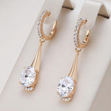 Kinel 585 Rose Zircon Dangle Earrings Oval Long for Women