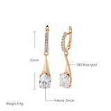 Kinel 585 Rose Zircon Dangle Earrings Oval Long for Women
