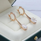 Kinel 585 Rose Zircon Dangle Earrings Oval Long for Women