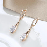 Kinel 585 Rose Zircon Dangle Earrings Oval Long for Women