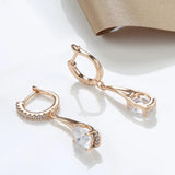 Kinel 585 Rose Zircon Dangle Earrings Oval Long for Women