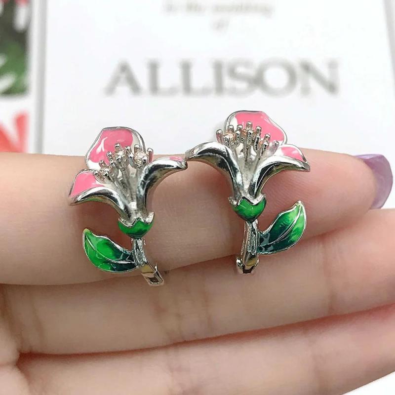 Zircon Christmas Cloisonne Epoxy Flower Earrings Women Enamel Diamond Engagement