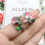 Zircon Christmas Cloisonne Epoxy Flower Earrings Women Enamel Diamond Engagement