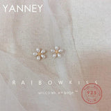 YANNEY Silver Pearl Sun Flower Stud Earrings Women Girls Jewelry
