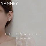 YANNEY Silver Pearl Sun Flower Stud Earrings Women Girls Jewelry