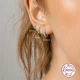 925 Silver Hoop Earrings Blue/White Opal Huggie