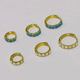 925 Silver Hoop Earrings Blue/White Opal Huggie